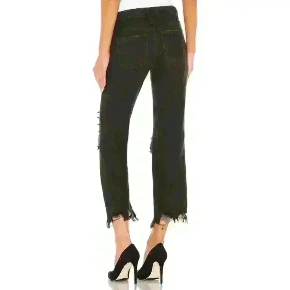 FREE‎ PEOPLE Maggie Mid Rise Straight -Leg Jeans In Washed Black SIZE 27